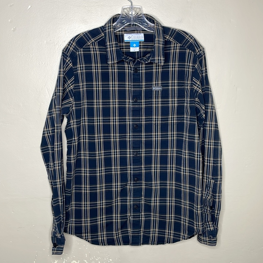 COLUMBIA Blue & Yellow Plaid Cotton Classic Button Down Shirt Medium